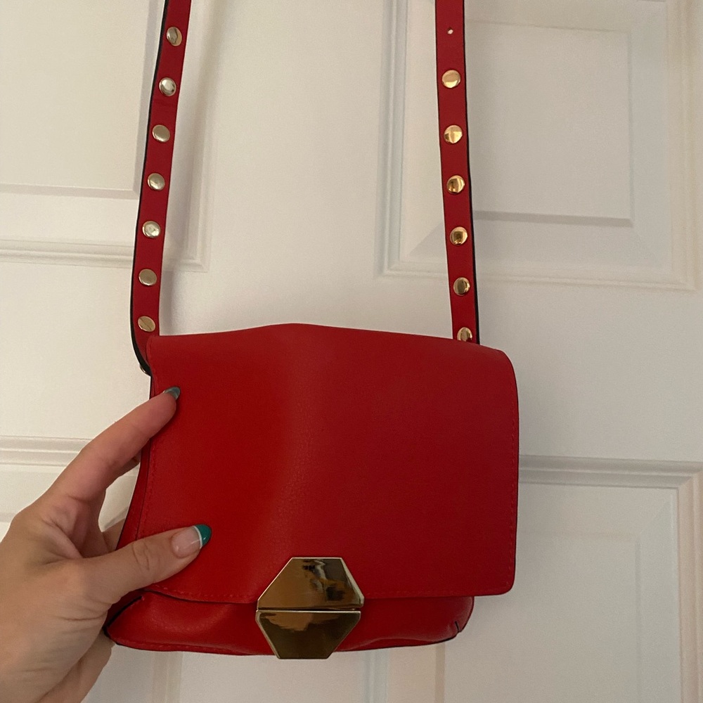 Zara Red belt/crossbody bag with soft faux leather, with gold tone hardware